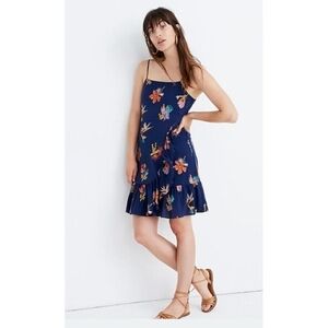 Madewell mini Floral Silk Blue Womens Dress 8Silk Ruffle-Wrap Cami Dress in Bird